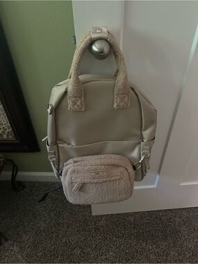 Beige Sherpa Accent Backpack Bag by Cocopup. NWT